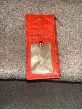 Brahmin Orange Pebbled Leather Slim Card Case Wallet with ID Window